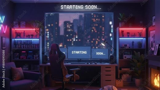 Lo-fi Stream Starting Soon Screen Animated Cozy Gaming Room Background Loop