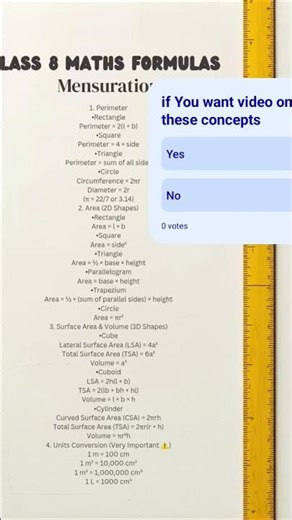 Class 8 Maths Mensuration Quick Revision 📐 | Important Notes.#Class8Maths #gomath #mathexpert