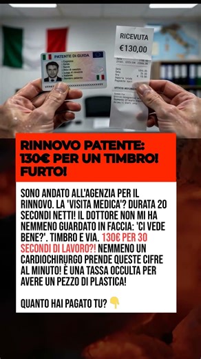 RINNOVO PATENTE: 130€ PER UN TIMBRO! FURTO!