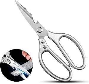 Kitchen Shears, Multi Purpose Heavy Duty Kitchen Scissors Non Slip Stainless Steel Ultra Sharp Utility Scissors with Bottle Opener for Meat Fish Chicken Vegetables, Dishwasher Safe.
