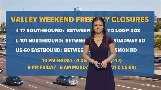 Portions of I-17, Loop 101 and US 60 to close for Mother’s Day weekend