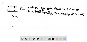 You are planning to make an open rectangular box from an 8-in.-by-15-in. piece of cardboard by cutting congruent squares from the corners and folding up the sides. What are the dimensions of the box of largest volume you can make this way, and what is its volume? | Numerade