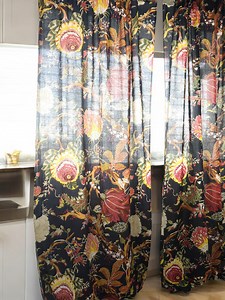 Black Floral Cottage Curtains: Vintage Botanical Shabby Chic Drapes - Etsy