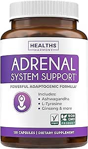 Adrenal Support & Cortisol Manager (Non-GMO) Powerful Adrenal Health with L-Tyrosine & Ashwagandha - Maintain Balanced Cortisol Levels & Stress Relief - Fatigue Supplement - 120 Capsules