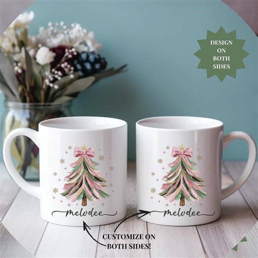 Personalized Christmas Tree Mug Custom Name Holiday Mug for Her Cute Pink Tree Coffee Cup Gift for Women and Girls Christmas Mug Customized - Etsy Canada