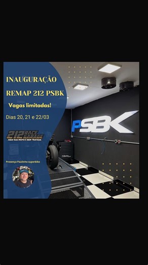 Paulo Gonçalves on Instagram: "É meus amigos, chegou a tão esperada hora! Remap 212 PSBK estará ON a partir de Março. A inauguração da sala será nos dias 20, 21 e 22 de Março, com a presença ilustre do Paulinho SuperBike, que estará na 212 pessoalmente treinando nossa equipe e fazendo os Remaps por aqui. Serão apenas 6 vagas por dia para agendamento nessas datas. Caso você tenha interesse já chama a gente e garante sua vaga. O agendamento será da mesma forma que nossas revisões, para garantir su