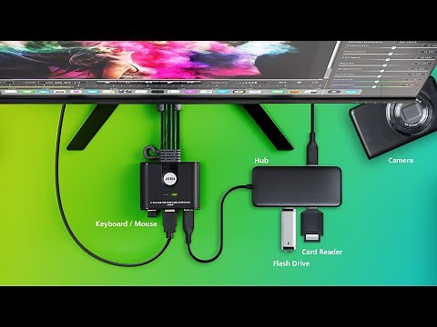 CS22HF｜2台のPCを1組の操作機器で切替＆フルHD出力【USB HDMIケーブル一体型KVMスイッチ】 #KVMスイッチ, #USB切替器, #デスク整理