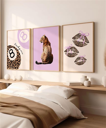 Girly Leopard Wall Art Set of 3, Purple Leopard Print, Coquette Animal Prints, Cute Cheetah Poster Set, Girls Room Decor, Preppy Dorm Art - Etsy