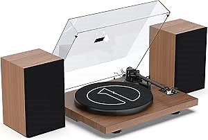 1 by ONE Vinyl Record Player, Hi-Fi Bluetooth Turntable with 36 Watt Stereo Bookshelf Speakers, Built-in Phono Preamp, Adjustable Counterweight, USB Recording and Magnetic Cartridge