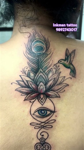 Lotus peacock feather devileye hummingbird anulom tattoo #tattoo #tattooart #tattooideas #thane #art