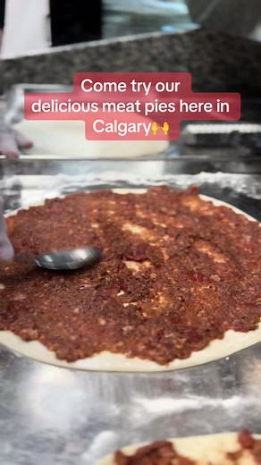 Crispy and loaded with flavor—this is the meat pie🙌😍 Available at our bakery in the Macleod Trail location! 📍6-9950 Macleod Trail SE #fy #fyp #calgary #mediterranean #pies #manakeesh #mediterranean #food #yycfoodie #shaganappi #cheapeats #viral #yyc