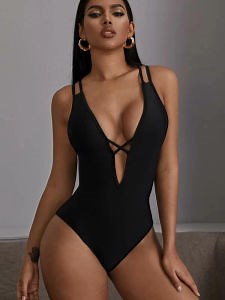 [Hot Item] One-Piece Swimsuit Women 2021 V-Neck Sexy Beach Bathing Suit Swimwear Bathing Suit Swim Lady Swimwear