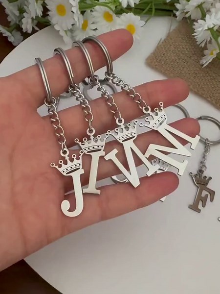 Custom A-Z Crown Initial Keychain • Personalized Stainless Steel Letter Pendant • Monogram Key Ring Gift for Her/him - Etsy