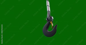 Lifting and rigging set up animation; Crane hook connected to shackle; Lifting hook and sling arrangement on green screen