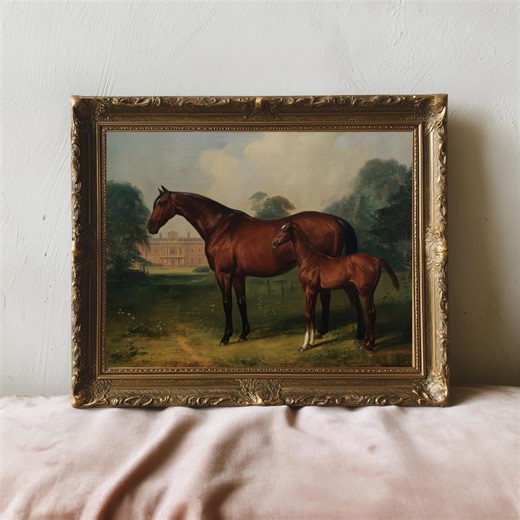 Tableau classique cheval et poulain | Art mural élégant domaine pastoral (téléchargement numérique) - Etsy France