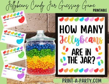 Jellybean Candy Jar Guessing Game - includes 8x10 sign   guessing cards