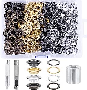 3/8Inch Grommet Kit, 400 Sets 4 Colors Grommets Eyelets with 3 Grommet Setting Tool, Grommets Eyelets Kit with Storage Box for Tarp Repair, Reinforcing Canvases and Decoration
