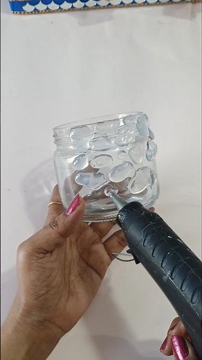 DIY Hot Glue Jar Light 💡 | Easy Glass Jar Decoration Idea for Home 🌊✨#youtubeshorts #diy #craft