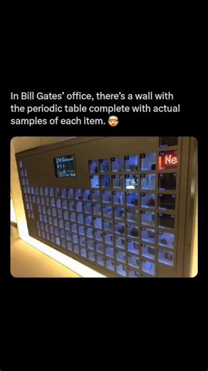 Astronomy | Space | Universe on Instagram: "Among the unique artifacts in Bill Gates' home office is a massive periodic table, which features actual, safely stored samples of nearly every element. This one-of-a-kind display is more than just a piece of art; it is a tangible representation of the fundamental building blocks of the universe. The structure showcases the elements from hydrogen to ununoctium, highlighting the enduring nature of basic science. It is a striking centerpiece that reflect