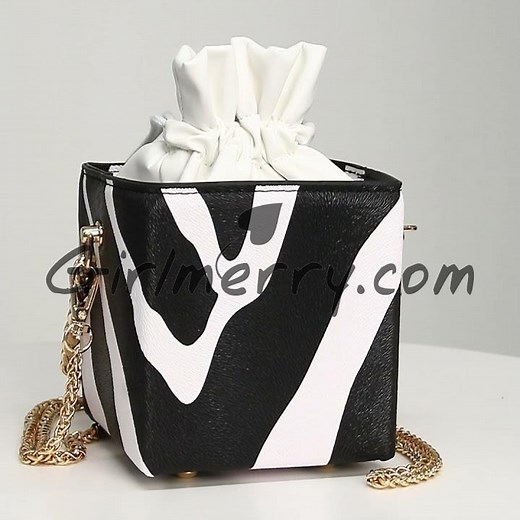 New mini zebra pattern drawstring non-adjustable metal handle square crossbag c71201
