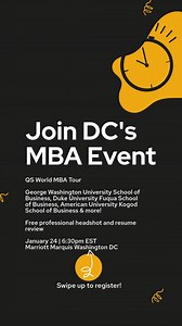 Washington D.C.! Meet reps from top MBA programs including George Washington University School of Business, Duke University Fuqua School of Business, American University Kogod School of Business & more at the QS World MBA Tour on Jan 24. Get a free resume review, new headshot & apply for exclusive scholarships! Register now! | QS Top MBA | Facebook