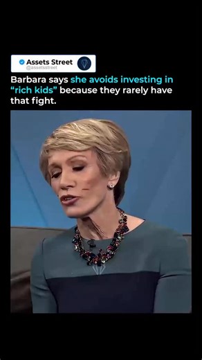 Entrepreneurship | Business | Wealth on Instagram: "Why Barbara Corcoran Won’t Invest in Rich Kids 💰 Barbara Corcoran avoids investing in entrepreneurs from wealthy backgrounds. Her reason is simple. They lack hunger. Rich kids learned business as theory. Poor kids learned it through survival. One has comfort. The other has drive 💵 Struggle forces adaptability in ways privilege never will. Follow @assetsstreet for more insights like this ⭐ Source: Barbara Corcoran Interview (2018) 🎥 #entrepre