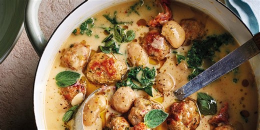 This comforting creamy butter bean soup with lamb meatballs is the dinner you need today