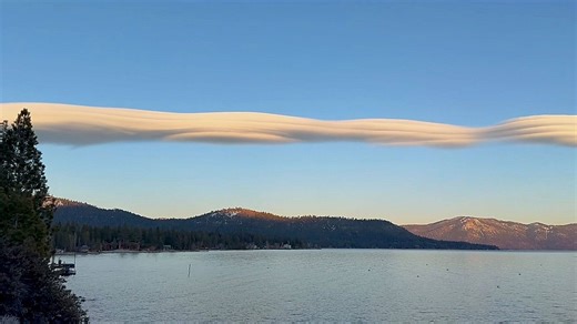 Rare elongated cloud formation stretches across the sky above Lake Tahoe