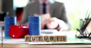 Oil futures and trading and the word futures and barrels of oil in financial statements. Derivative financial instrument for exchange of purchase and sale of underlying asset