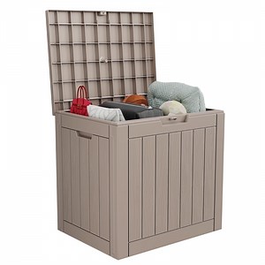 Easy Up 30 Gallon Resin Deck Box, Lockable Patio Outdoor Storage Box for Furniture, Garden Tools and Tools Storage, Waterproof Outside Storage Boxes