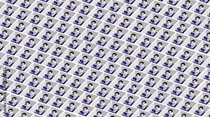 Cartoon office more and more women employees in cubicles. Explainer style color. Workers in a big office. They are working all day with no break. Seamles loop of the futuristic society.