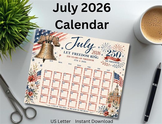 Printable 2026 July Let Freedom Ring Calendar - 4th of July Planner (instant Download) - Etsy