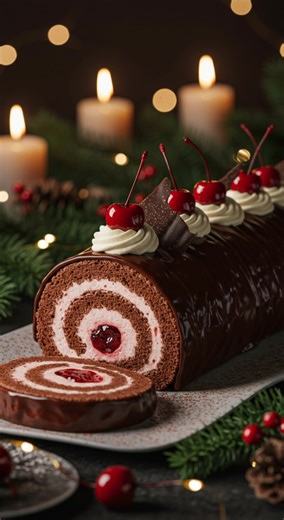 10K views · 28 reactions | ✨ Bûche de Noël Cerise & Kirsch – L’Alliance Parfaite du Chocolat et des Fruits Rouges  La recette compléte dans le premier commentaire  | Un jour Une recette | Facebook