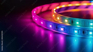 The smooth plastic casing of an LED strip showcasing a gradient of colors and creating a mesmerizing lighting effect when turned on. Stock Video