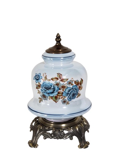 Vintage Hurricane Lamp Globe Night Light Blue With Rose Floral Flowers 13" Tall - Etsy