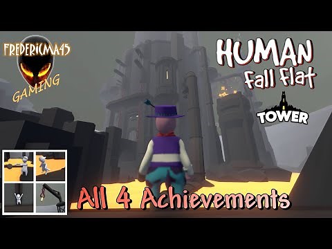 Human Fall Flat TOWER Level - Full Walkthrough - All 4 Achievements / Trophies | La Tour