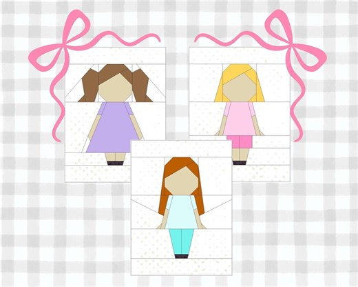 Little Girls FPP Pattern | Paper Pieced Quilt Block | 3 Sizes | Digital Download - Etsy