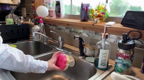 SOPHICO Sponge Holder for Kitchen Sink, Suction Cup Holder for Kitchen, Bathroom Sink Organizer for Smiley Sponge, Self Draining Sink Sponge Holder - Sponge Not Included (Transparent, 2 Pack)