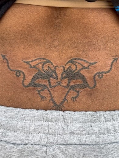 ꧁ 𝓛𝖎𝖛 ꧂ on Instagram: "♥️ demonic imp tramp stamp for Nico ♥️ one of my toughest clients who’s gotten nothing but handpoke work from me. Thank you for being such a hard as @plantyboy0 and always getting cool stuff! ✧ ✦ ✧ #handpokedtattoos #bostontattooartist"