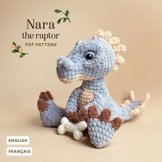 Nara the Raptor | Dinosaur Plushie Crochet Easy Beginner Pattern | Velociraptor Amigurumi | PDF Low Sew, Cute and Unique Pattern - Etsy