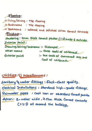 Specifications for First Class Building