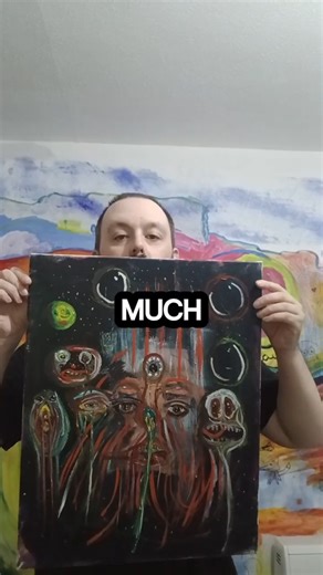 fantastic crazy acrylic eye painting with funny weird characters