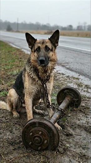 Barely able to stand, the frail dog was found with a heavy collar locked around her neck, chained to