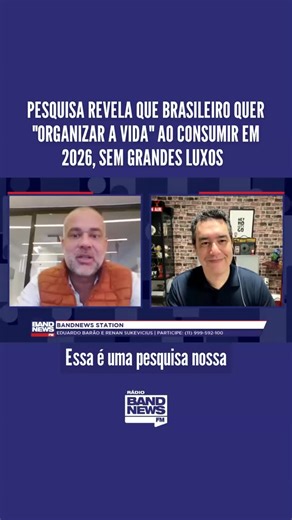 BRASIL EM RETRATOS • O que o brasileiro quer comprar em 2026? O colunista da BandNews FM Renato Meirelles analisou uma pesquisa, realizada pelo Instituto Locomotiva em parceria com a QuestionPro, sobre os principais “sonhos” de consumo dos brasileiros para o ano. Renato Meirelles explica que o brasileiro não está vivendo um momento de euforia ou consumo de luxo, mas sim um período de organização da vida. Diferente de outros ciclos econômicos, como em 2010 quando havia um maior desejo por itens s