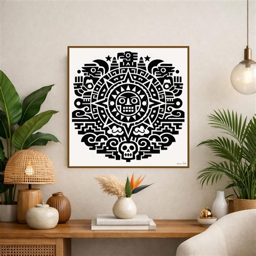 The Fifth Sun Aztec Art - Tribal Wall Decor - Ethnic Home Decor - Geometric Wall Art - Minimalist Poster - Etsy