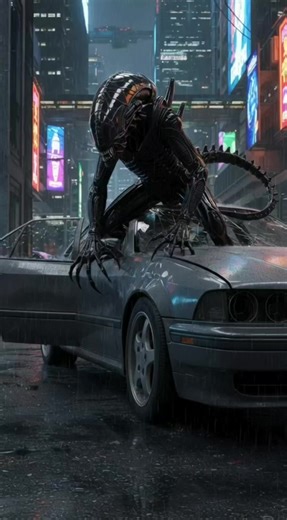 An alien is in the city, destroying everything in its path.👾#alien #aivideo #aifilm #ai