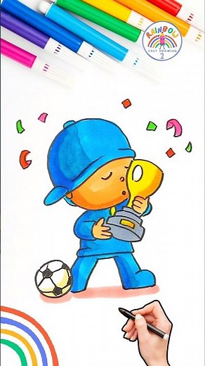 Pocoyó Drawing | Draw Pocoyo as Champion of Football Easy Drawing 🌈⚽️ #pocoyo #drawing #football
