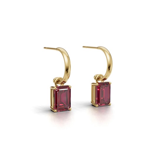 Emerald Cut Lab Ruby Hoop Earrings | Red Ruby Drop Hoops | Sterling Silver Earrings | July Birthstone Jewelry | Elegant Gift for Her - Etsy