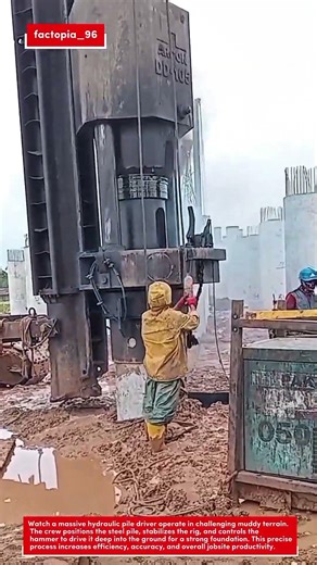 Heavy-Duty Pile Driving in Muddy Conditions | Powerful Hydraulic Hammer at Work