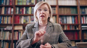 Professor conducting online classes, education during pandemic, video call pov